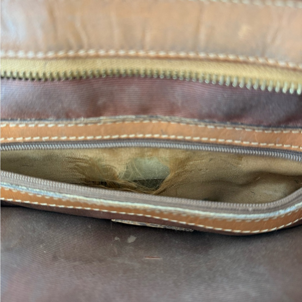 Vintage Escada Handbag Paisley Leather Canvas Purse Brown Red Green Patina - Picture 8 of 8